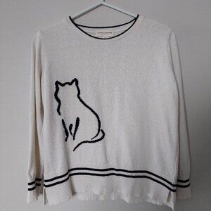 Cotton Country long-sleeved sweater cat graphic and striped trim, Women' S